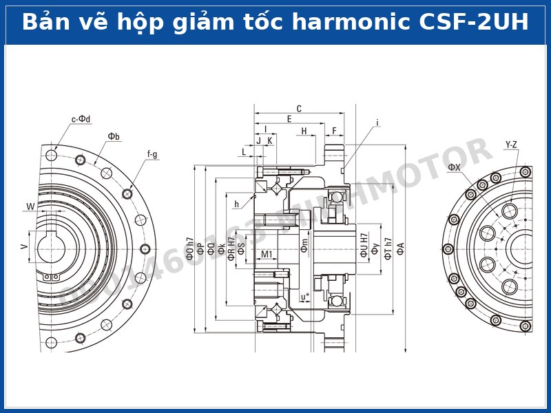 Bản vẽ kích thước hộp giảm tốc harmonic CSF-2UH