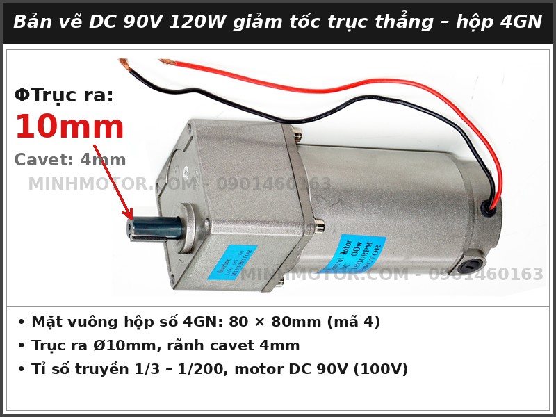 Bản vẽ motor DC 90V 120W giảm tốc trục thẳng