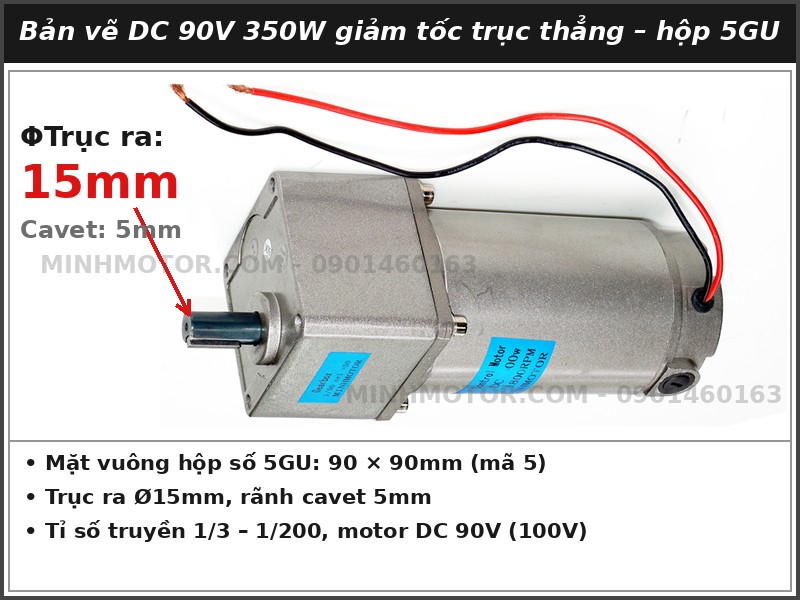 Bản vẽ motor DC 90V 350W giảm tốc trục thẳng
