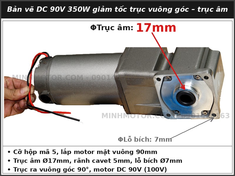 Bản vẽ motor DC 90V 350W giảm tốc trục vu&ocirc;ng g&oacute;c trục &acirc;m