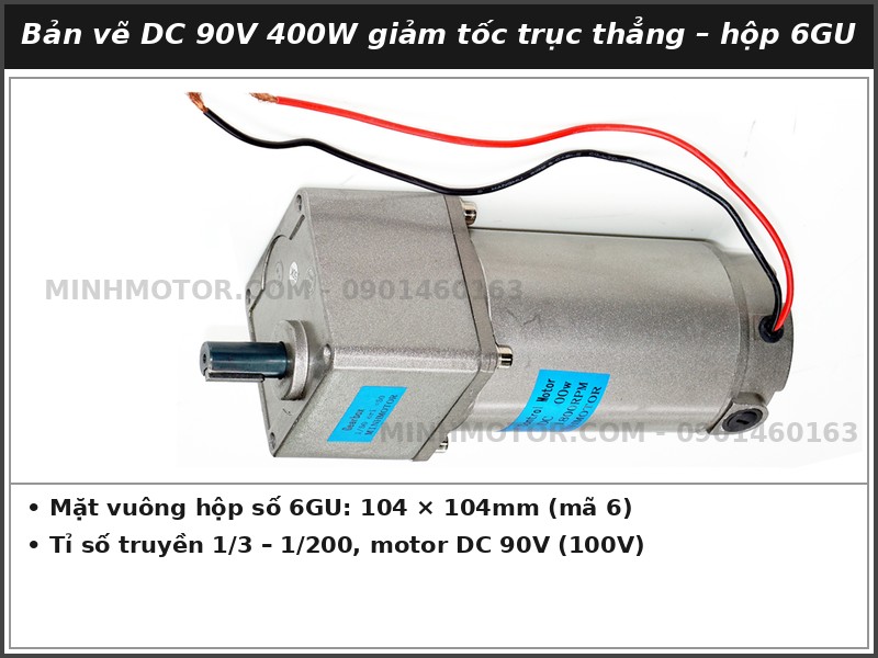 Bản vẽ motor DC 90V 400W giảm tốc trục thẳng