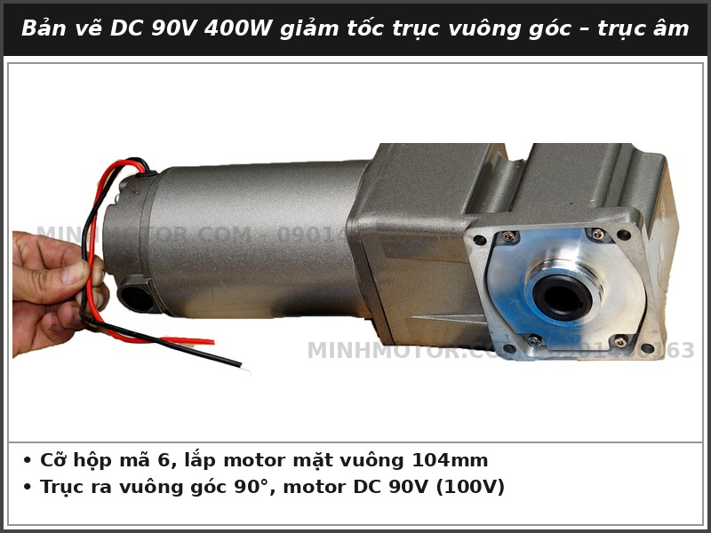 Bản vẽ motor DC 90V 400W giảm tốc trục vuông góc trục âm