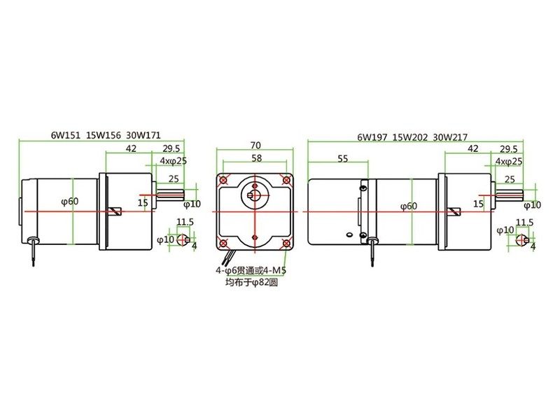 Bản vẽ motor giảm tốc 24V 25W gắn hộp số 3GN và hộp trung gian 10X