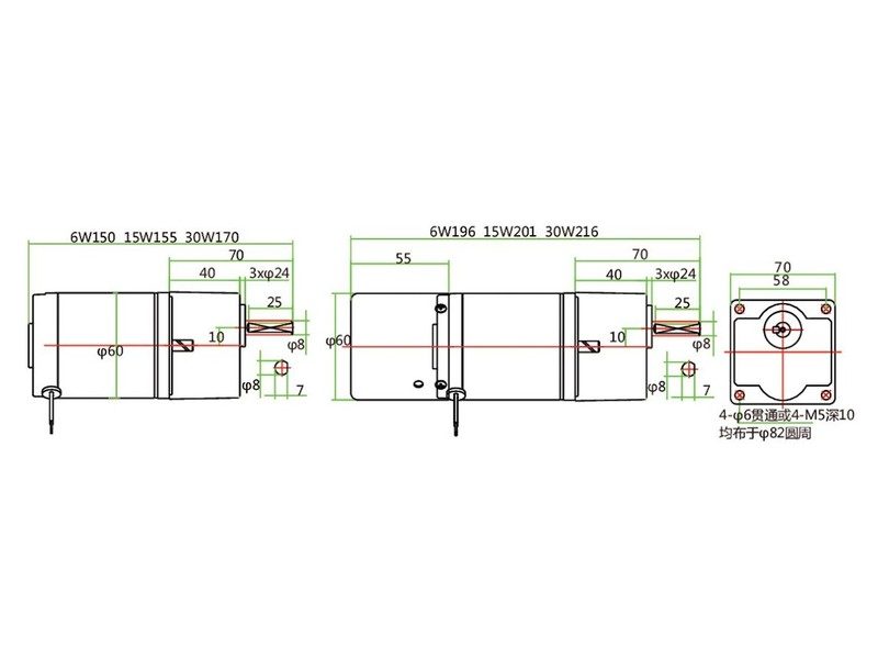 Bản vẽ motor giảm tốc 24V 6W với hộp số 2GN và hộp trung gian 10X