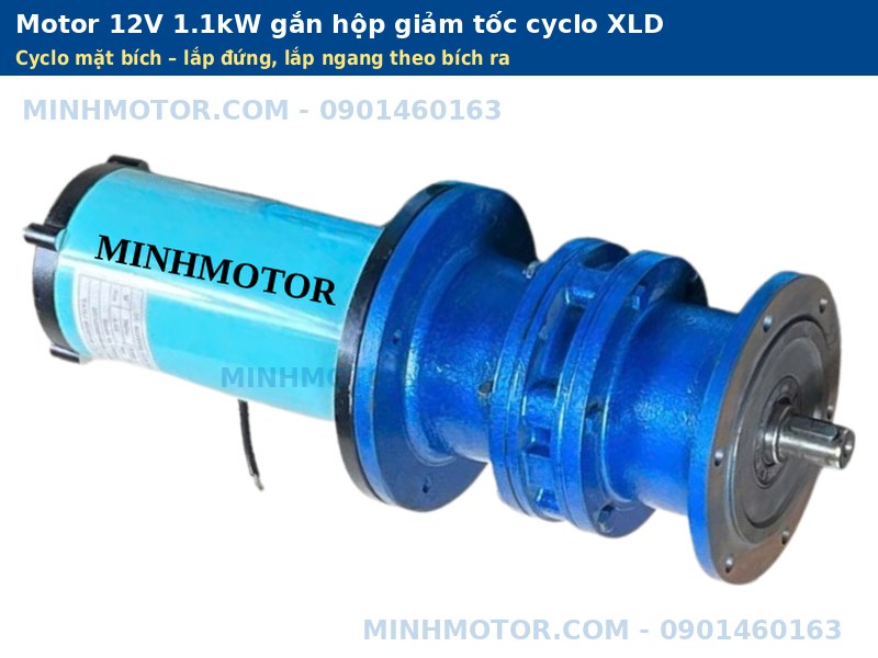 Motor 12V 1.1kW gắn hộp giảm tốc cyclo XLD mặt b&iacute;ch