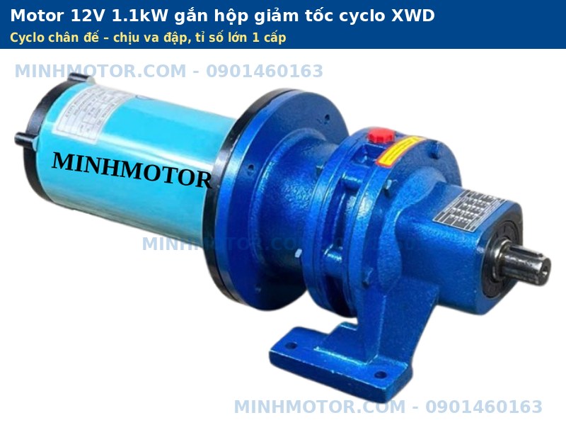 Motor 12V 1.1kW gắn hộp giảm tốc cyclo XWD ch&acirc;n đế