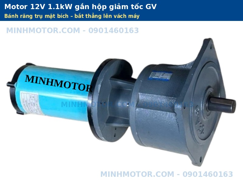 Motor 12V 1.1kW gắn hộp giảm tốc b&aacute;nh răng GV mặt b&iacute;ch