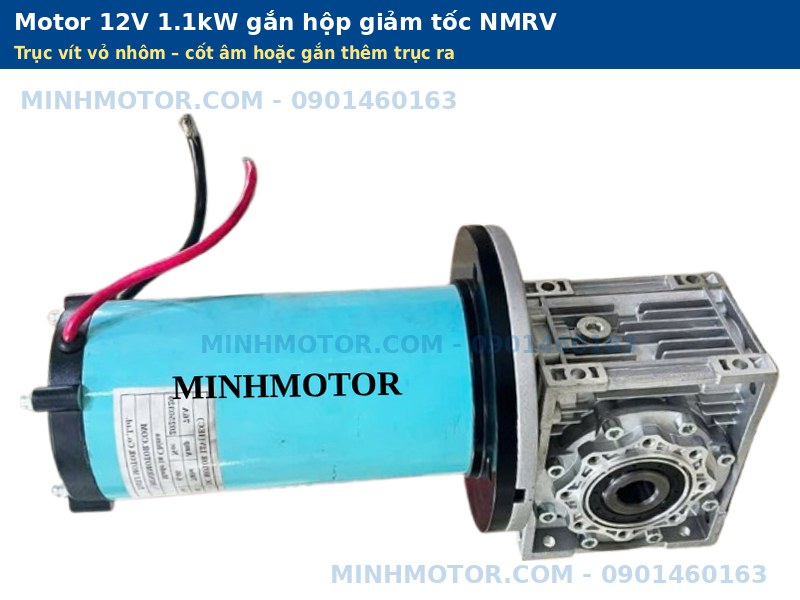 Motor 12V 1.1kW gắn hộp giảm tốc NMRV vỏ nh&ocirc;m