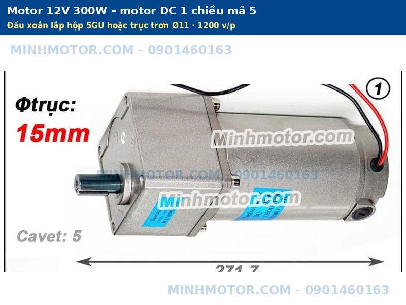 Motor 12V 300W motor DC 1 chiều m&atilde; 5 lắp hộp số 5GU