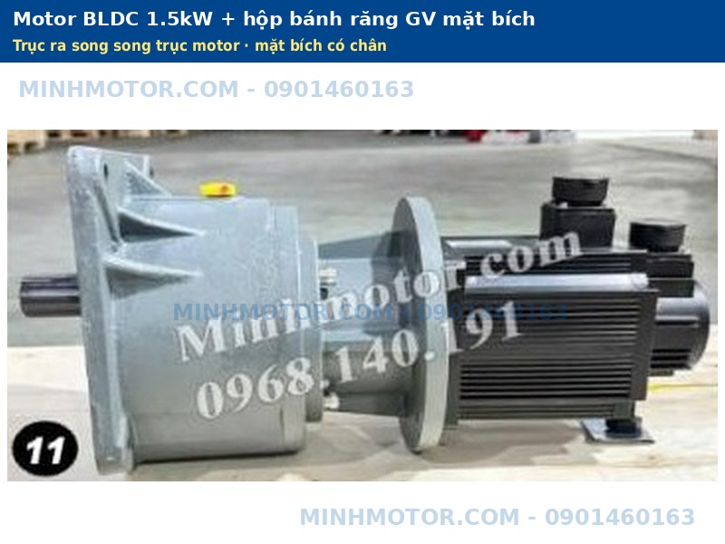 Motor BLDC 1.5kW ghép hộp bánh răng GV mặt bích