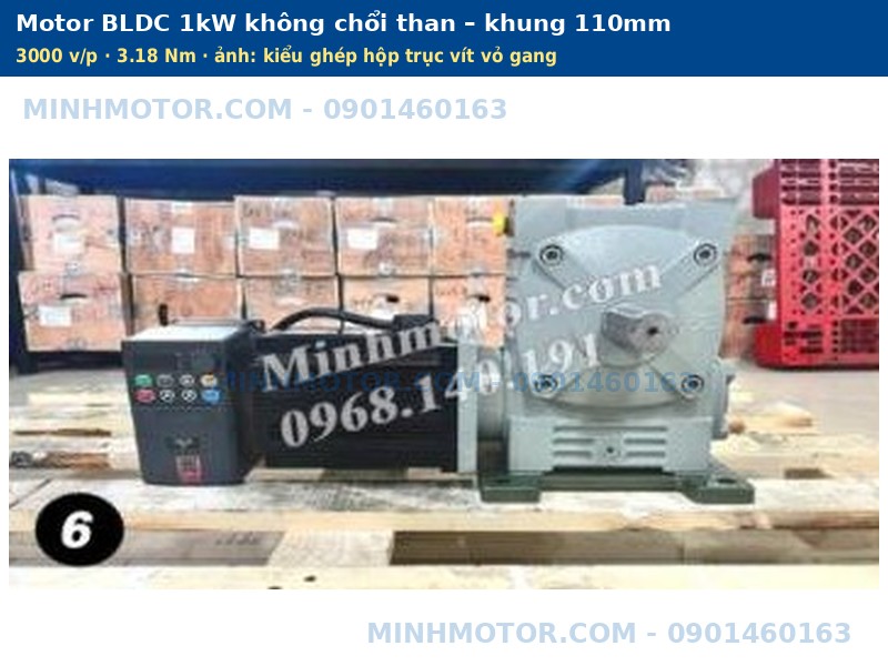 Motor BLDC 1kW kh&ocirc;ng chổi than khung 110mm gh&eacute;p hộp trục v&iacute;t