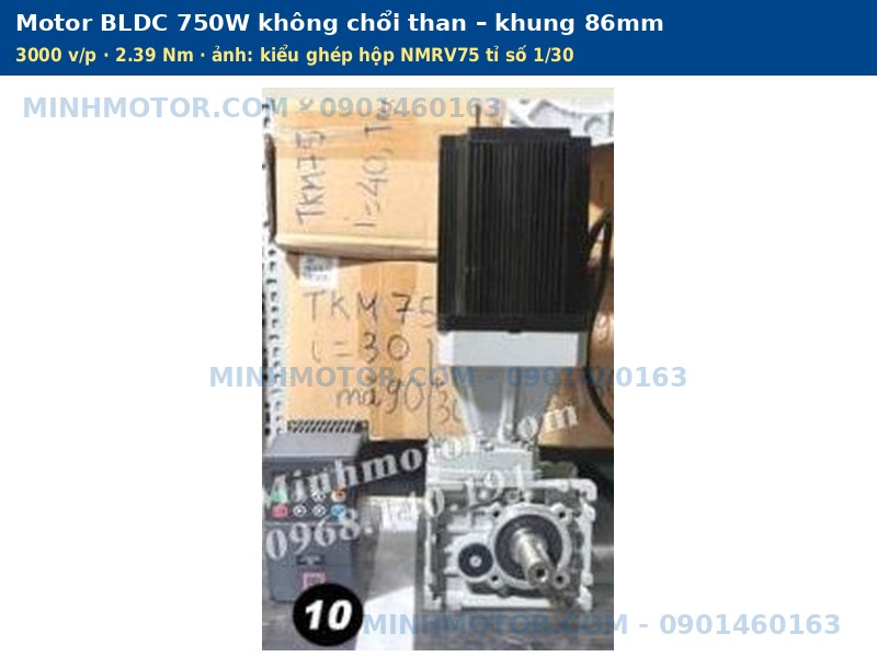 Motor BLDC 750W không chổi than ghép hộp NMRV75 tỉ số 1/30