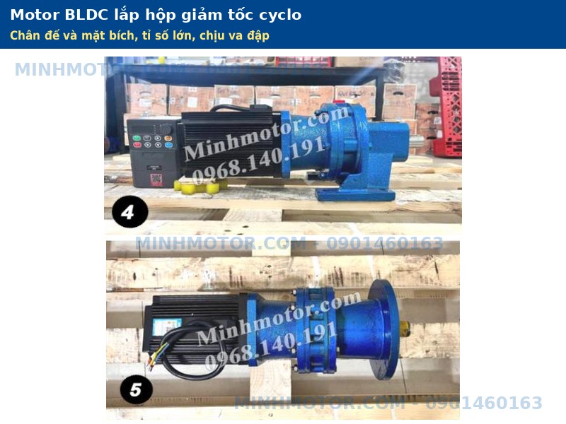 Motor BLDC lắp hộp giảm tốc cyclo chân đế và mặt bích