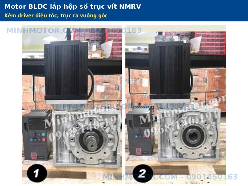 Motor BLDC lắp hộp số trục vít NMRV kèm driver điều tốc