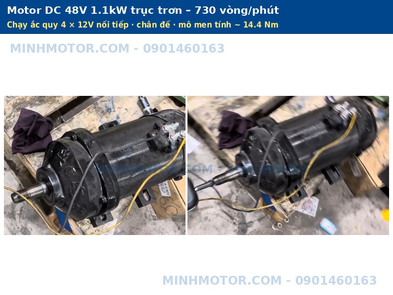 Motor DC 48V 1.1kW chạy ắc quy 730 v&ograve;ng ph&uacute;t