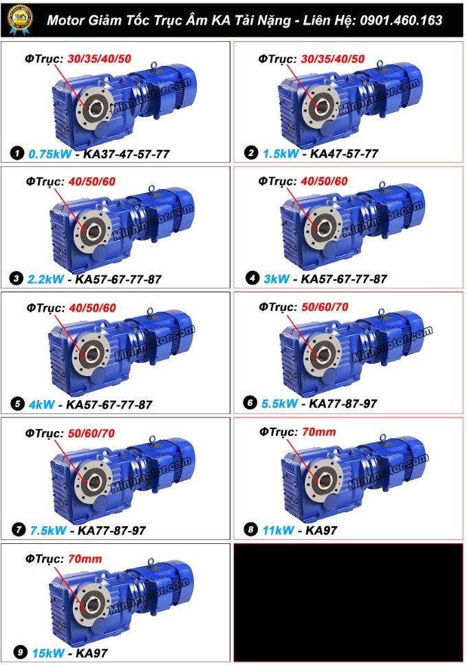 Motor giảm tốc vuông góc trục âm KA tải nặng Motor giảm tốc vuông góc trục âm KA tải nặng