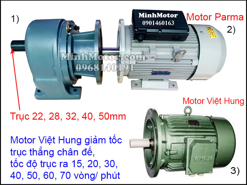 Motor Việt Hung chân đế gắn hộp số trục thẳng