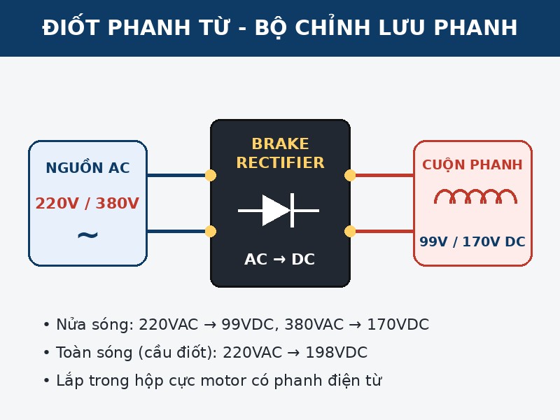 Điốt Phanh Từ (Bộ Chỉnh Lưu Phanh): Cấu Tạo, Cách Đấu, Cách Kiểm Tra