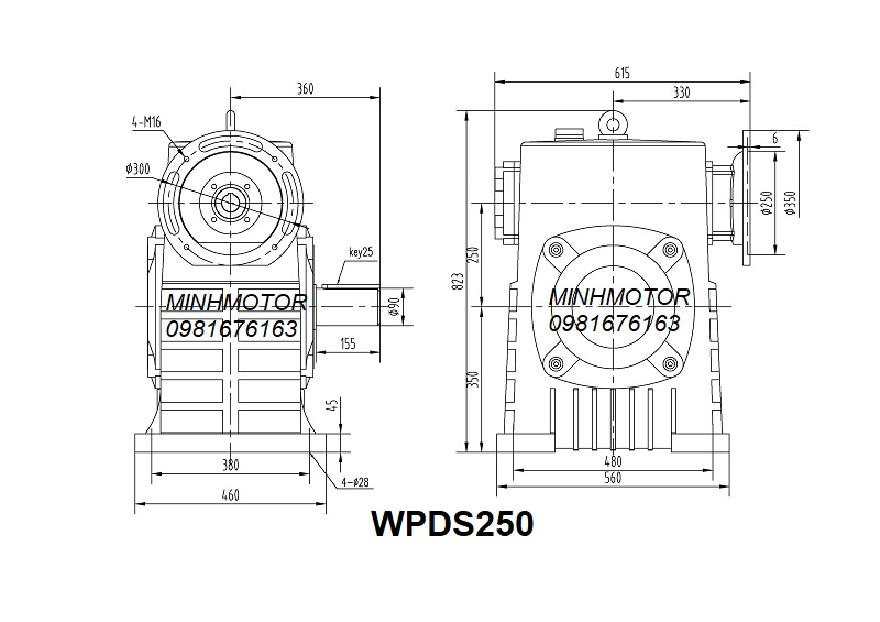 Bản vẽ hộp giảm tốc WPDS250