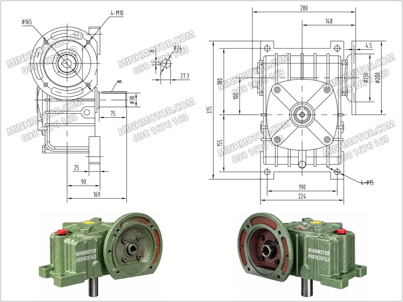 Bản vẽ kích thước hộp giảm tốc WPDX size 100 Bản vẽ kích thước hộp giảm tốc WPDX size 100