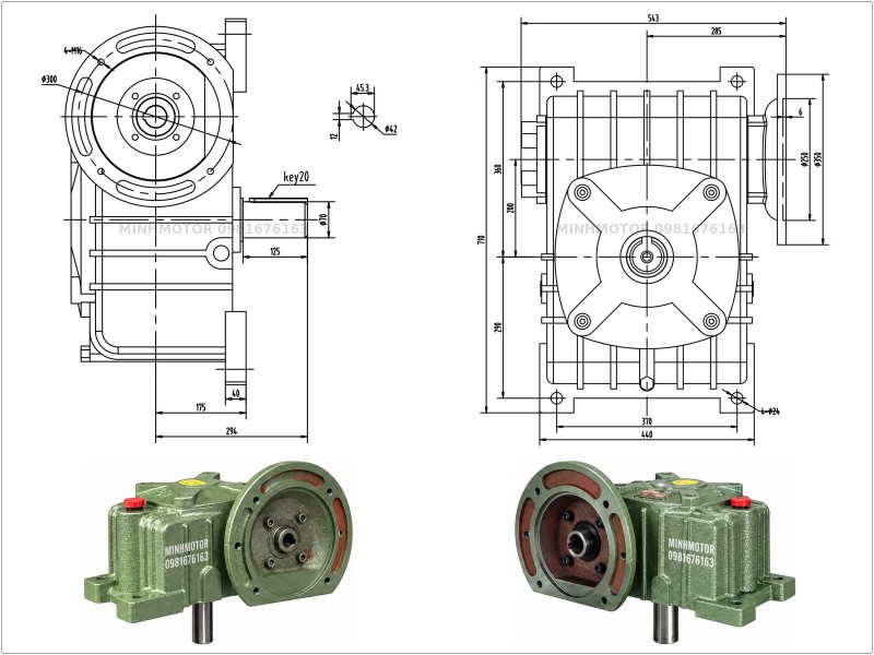 Bản vẽ k&iacute;ch thước hộp giảm tốc WPDX size 200