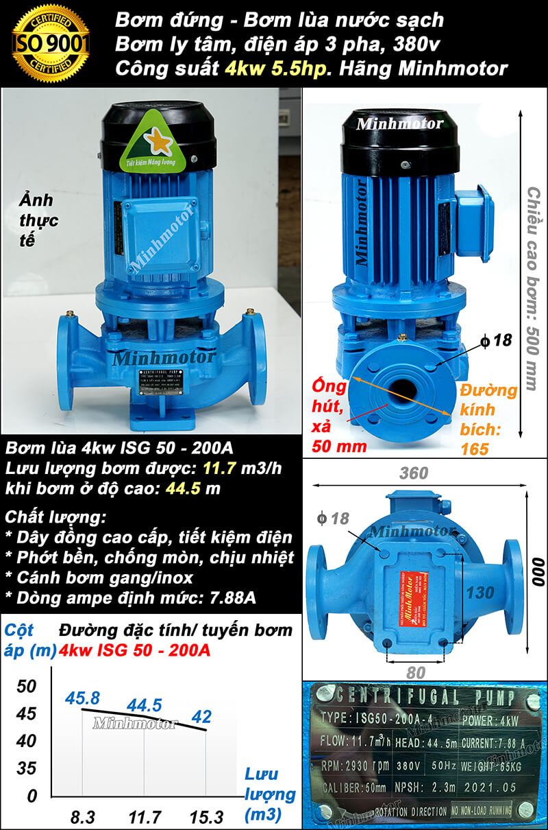 Máy bơm ly tâm trục đứng 4kw 5Hp ống 50