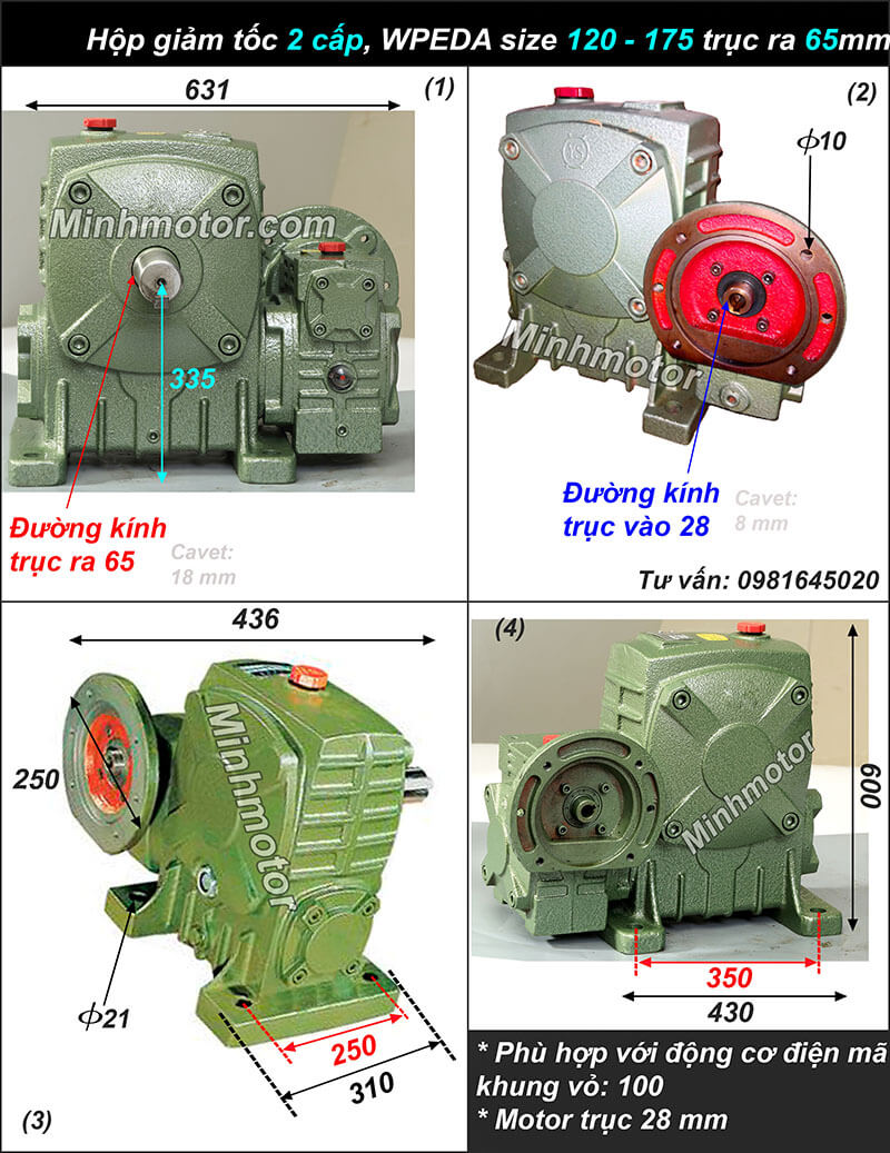 Hộp Giảm Tốc 2 Cấp 2.2kW 3HP trục vít