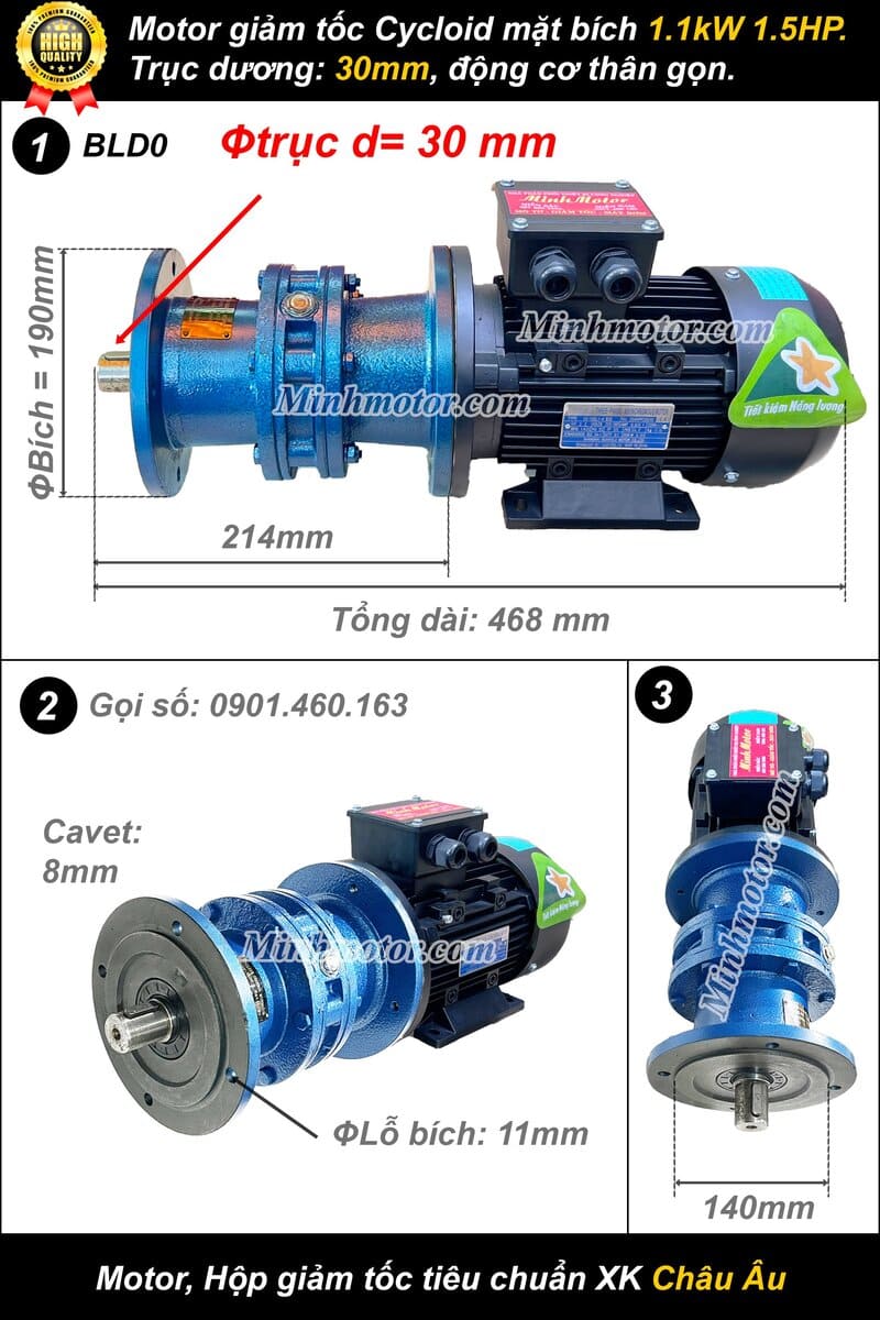 Động cơ giảm tốc BLD0 mặt bích 1.1kw 1.5HP