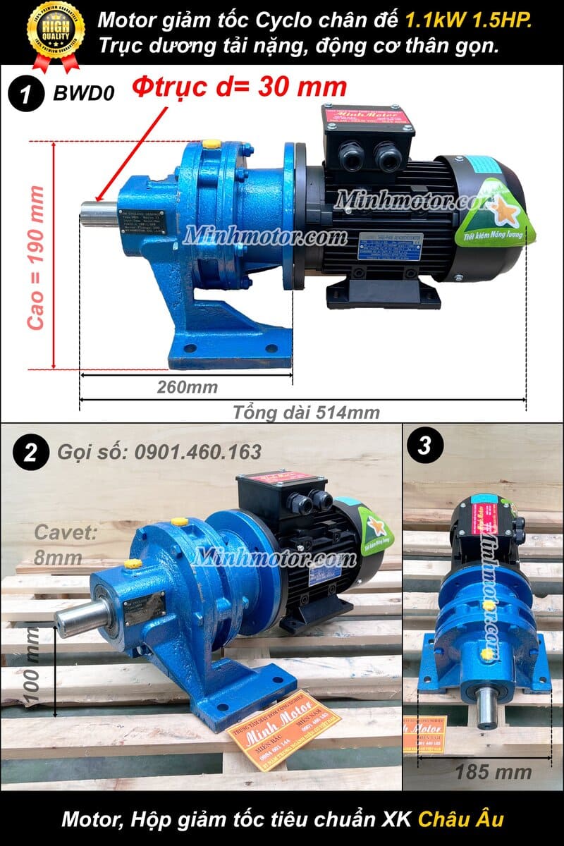 Motor giảm tốc BWD0 chân đế 1.1kw 1.5HP