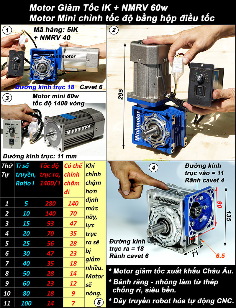 Motor giảm tốc 60w mini trục vuông góc, NMRV size 40