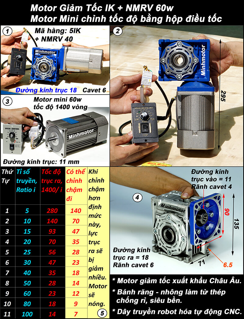Motor giảm tốc 60w mini trục vuông góc, NMRV size 40