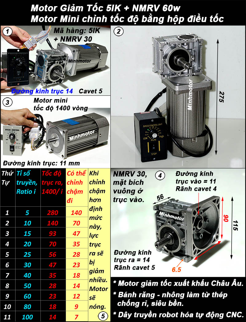 Motor giảm tốc 60w mini trục vuông góc, NMRV size 30