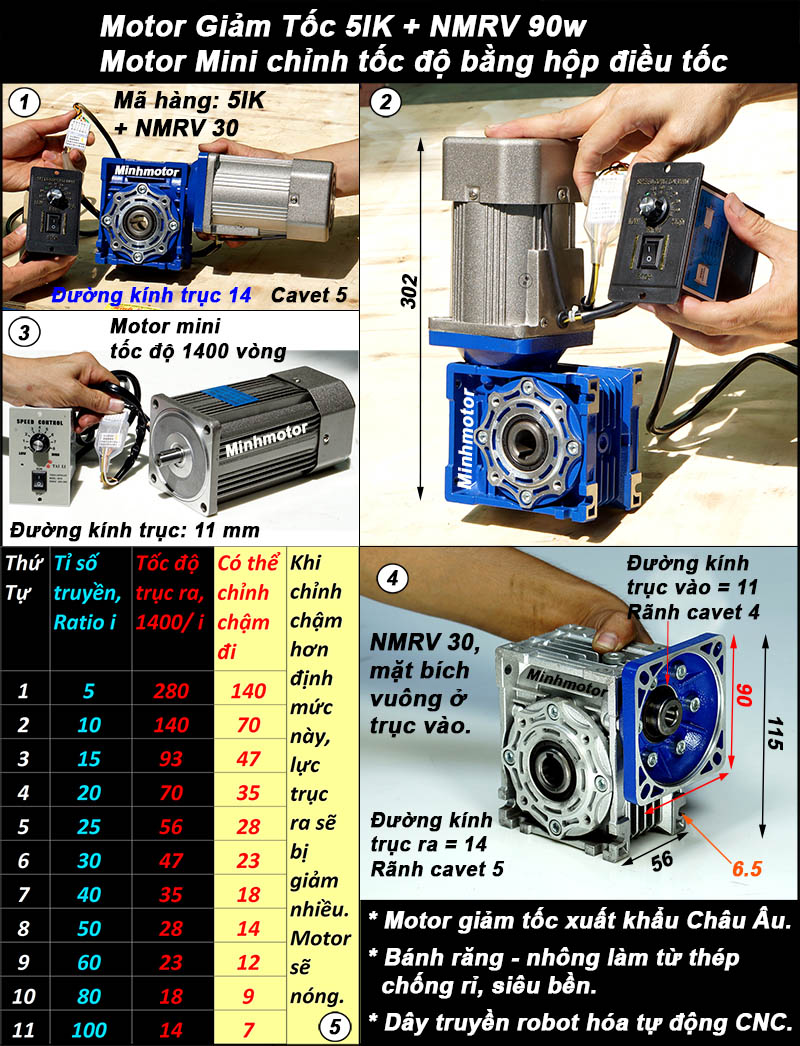 Động cơ giảm tốc 90w mini trục vuông góc, NMRV size 30