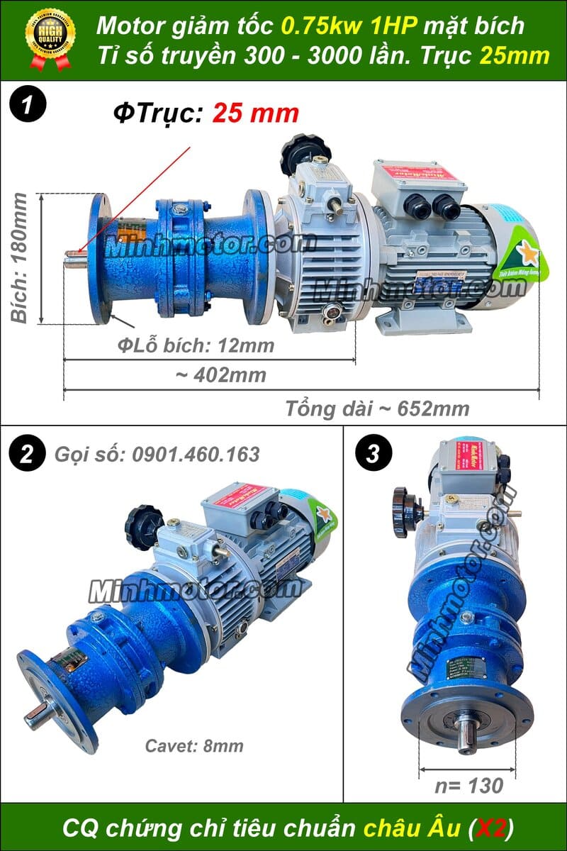 Bộ điều chỉnh tốc độ motor khuấy 0.75kw 1hp cyclo mặt bích trục úp, ngửa XLD2