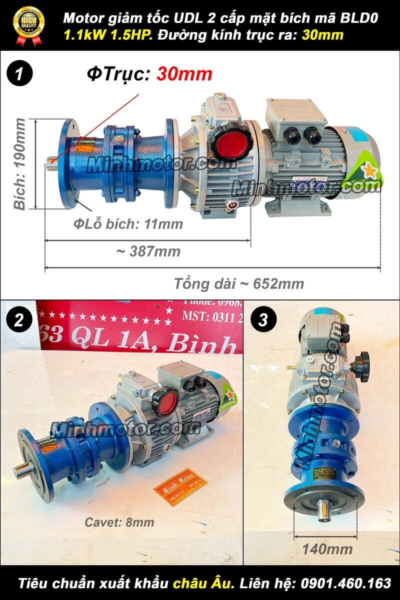 Bộ điều chỉnh tốc độ motor khuấy 1.1kw 1.5hp cyclo mặt bích BLD0 trục 30mm