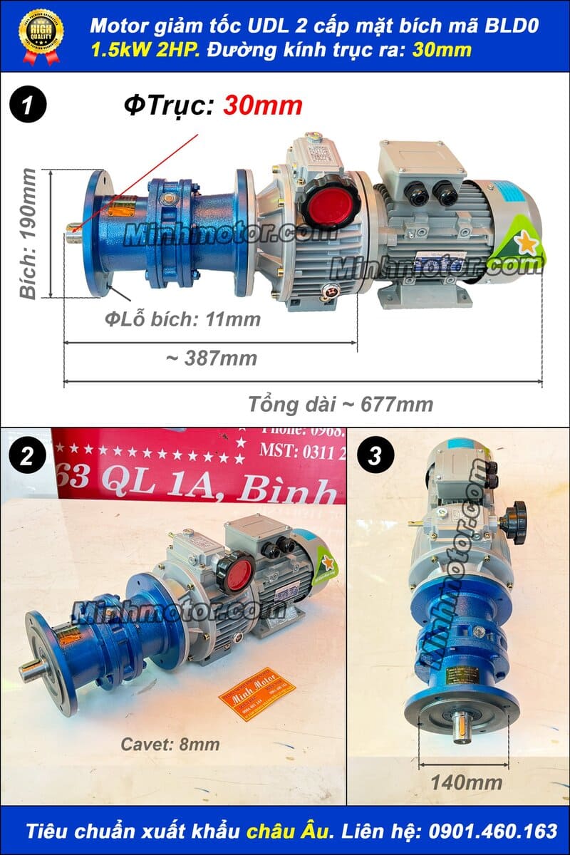 Bộ điều chỉnh tốc độ motor khuấy 1.5kw 2hp cyclo mặt bích BLD0 trục 30mm