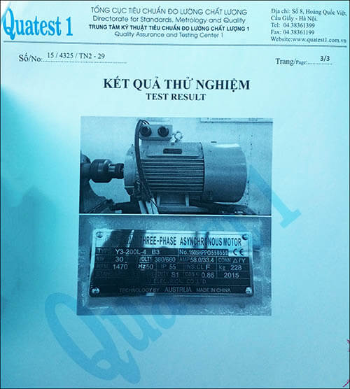 chứng nhận chất lượng motor 30kw 40hp thương hiệu Parma MinhMotor