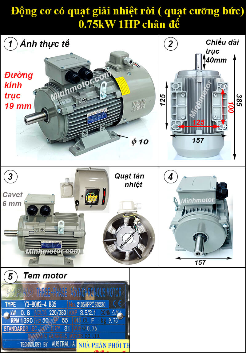 Động cơ biến tần 0.75kw 1hp chân đế