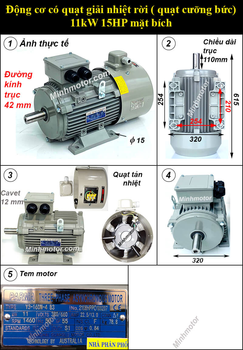 Động cơ biến tần 11kw 15hp chân đế