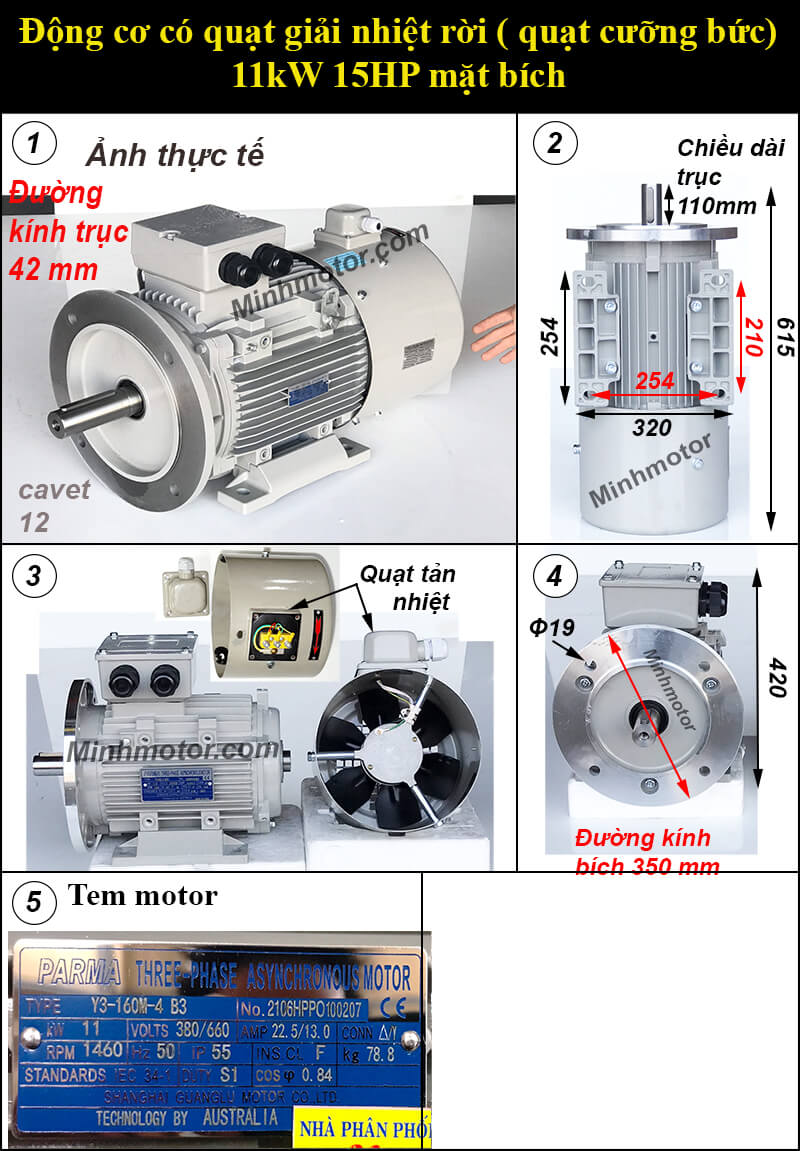Động cơ biến tần 11kw 15hp mặt bích