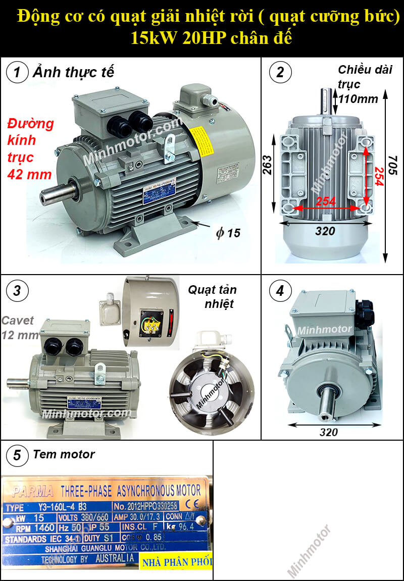 Động cơ biến tần 15kw 20hp chân đế