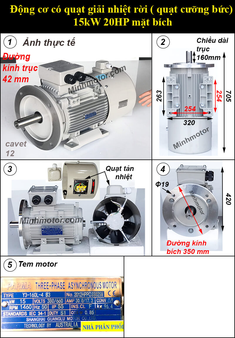 Động cơ biến tần 15kw 20hp mặt bích