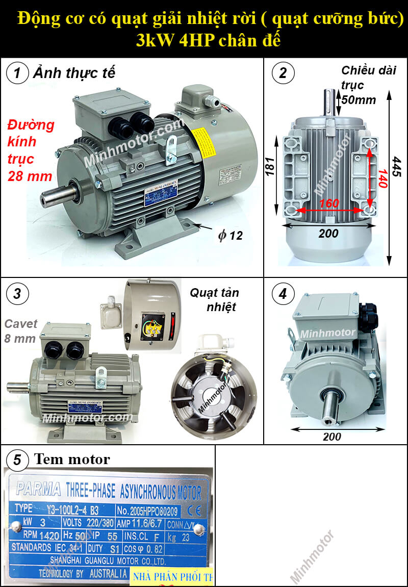 Động cơ biến tần 3kw 4hp chân đế