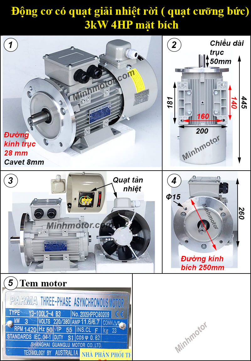 Động cơ biến tần 3kw 4hp mặt bích