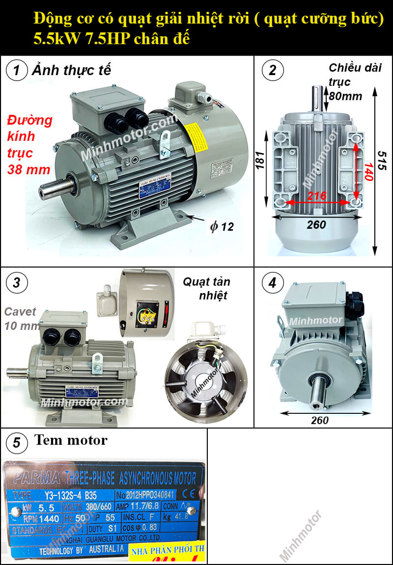 Động cơ biến tần 5.5kw 7.5hp chân đế