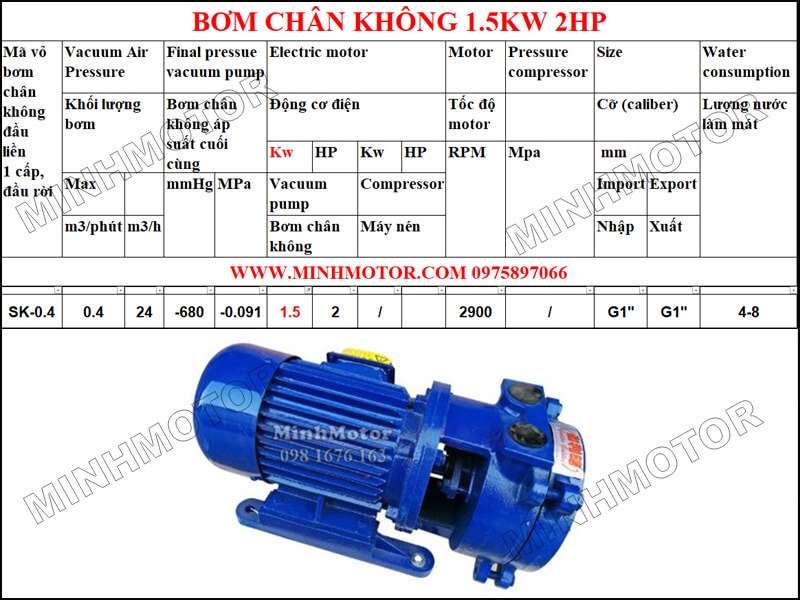Bản vẽ hình học Bơm chân không vòng nước 1.5kw 2HP 2 ngựa
