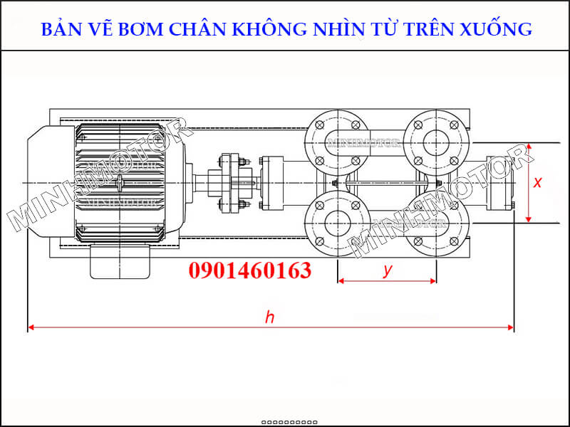 Bản vẽ hình học Bơm chân không vòng nước 30kw 40HP 40 ngựa nhìn từ trên xuống