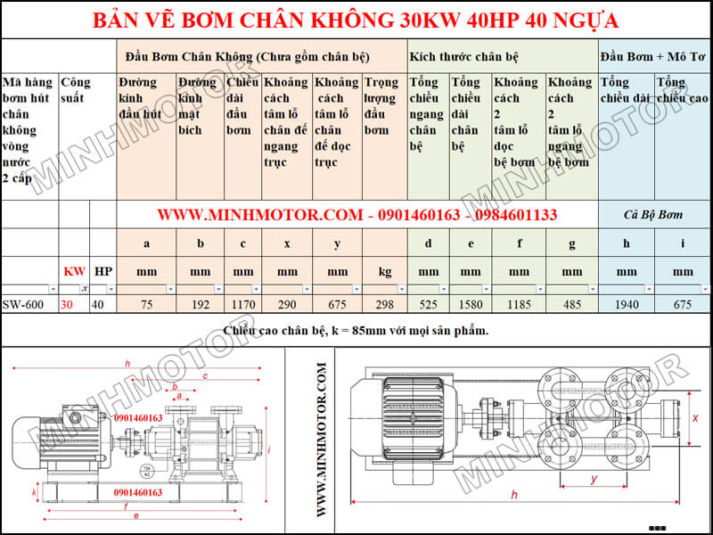 Bản vẽ hình học Bơm chân không vòng nước 30kw 40HP 40 ngựa