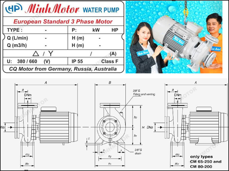 Bản vẽ kỹ thuật máy bơm 20Hp 15Kw 20 ngựa CM