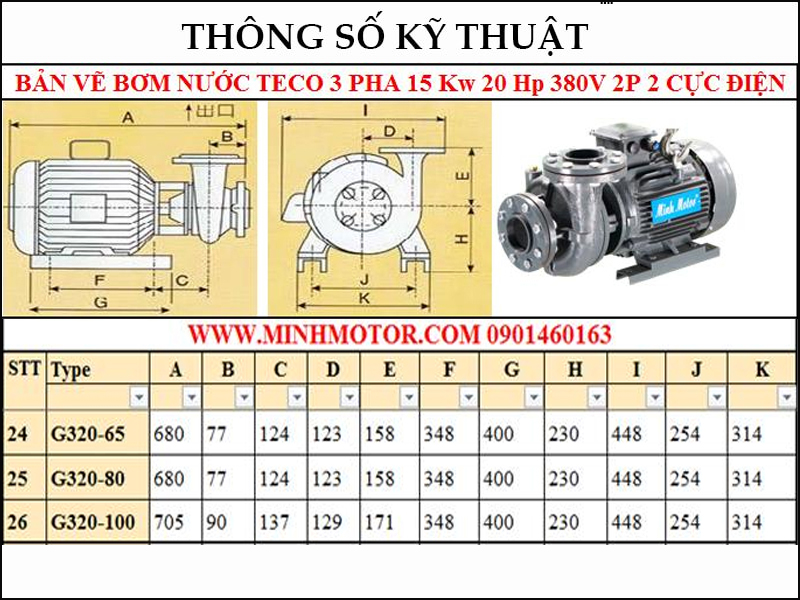 Bản vẽ kỹ thuật máy bơm Teco 15kw 20Hp 20 ngựa